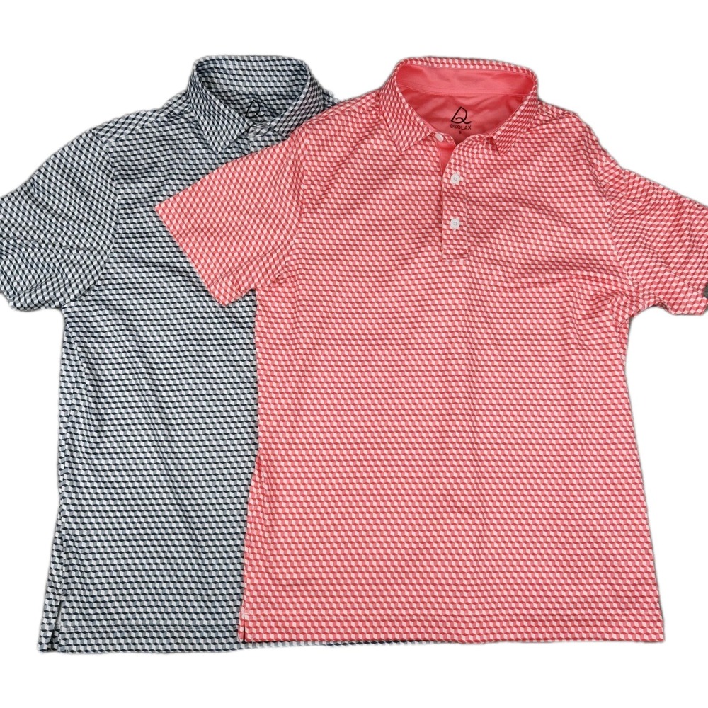 Deolax Men's Golf Polo Shirts Size Small Geometric Pattern Red Black Lot Of 2